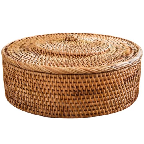 Rattan basket with - lid,, hand