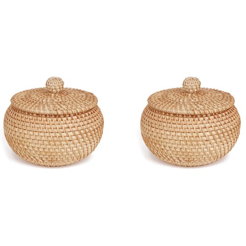 Round rattan basket with - 2x,