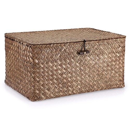 Wicker storage basket - basket, lid